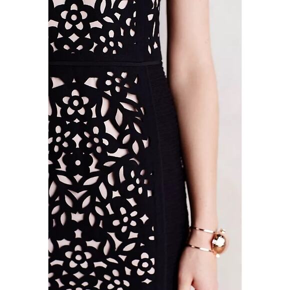 Maeve Anthropologie Laser Cut Basalt Sheath Dress 0 Black Mother of Bride Event - Picture 4 of 12